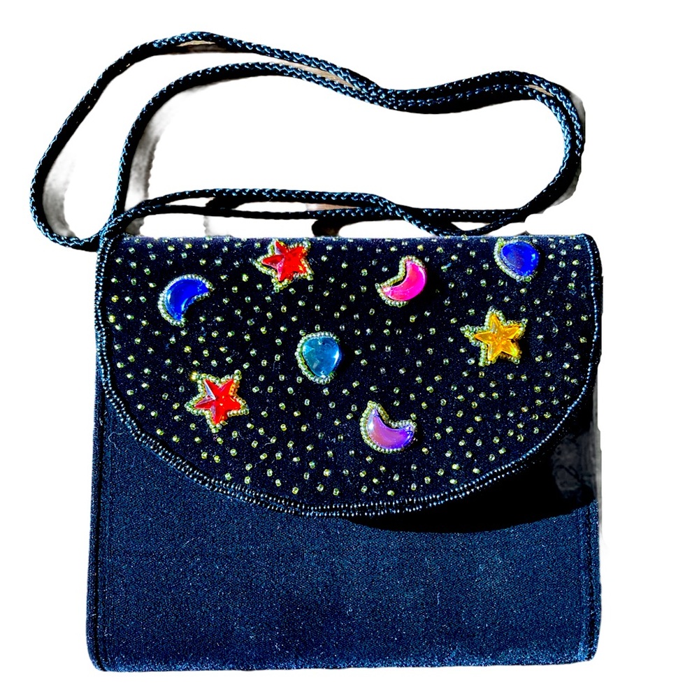 Vintage crossbody velvet like jewel studded purse
